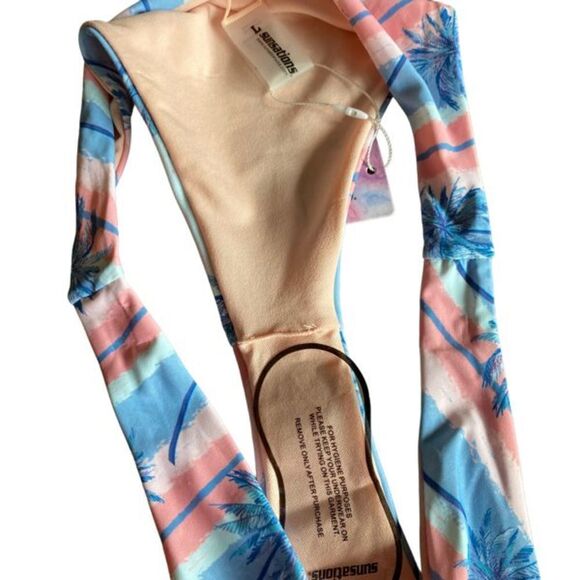 Sunsations Blue & Pink Palm Tree Bikini sz Large - Picture 4 of 6